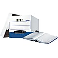 Bankers Box® Printout Data Pak Storage Boxes With Lift-Off Lids, Letter/Legal Size, 13" x 13 3/4" x 17 3/4", 65% Recycled, White/Blue, Case Of 12
