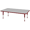 ECR4KIDS® Adjustable Rectangle Activity Table, Chunky Legs, 30"W x 60"D, Gray Top/Red Legs