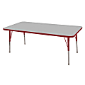 ECR4KIDS® Adjustable Rectangle Activity Table, Standard Legs, 30"W x 60"D, Gray/Red
