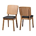 Baxton Studio Denmark Fabric And Rubberwood Dining Accent Chair Set, Dark Gray/French Oak Brown, Set Of 2 Chairs