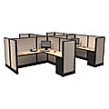 Cube Solutions Commercial-Grade Mid-Height L-Shaped Junior Executive Cubicle, Includes Integrated Power, Pod of 4