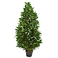 Nearly Natural Bay Leaf 4' UV-Resistant Artificial Topiary Tree With Pot, Green/Black