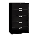 HON® Brigade® 600 42"W x 18"D Lateral 5-Drawer File Cabinet, Black 1 thumbnail image