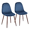 LumiSource Pebble Dining Chairs, Velvet, Blue/Walnut, Set Of 2 Chairs