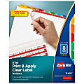 Avery® Customizable Index Maker® Dividers For 3 Ring Binder, Easy Print & Apply Clear Label Strip, 8 Tab, Multicolor, Pack Of 5 Sets