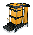 Rubbermaid Commercial Hygen Microfiber Healthcare Cleaning Cart, 22 inches wide x 48-1/4 inches deep x 44 inches high, Yellow, Black and Sliver, Sold as one cart, two 10-quart caddies, two 30-quart storage bins and one PVC-lined fabric bag. 1 thumbnail image