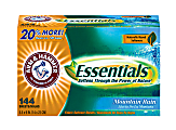 Arm & Hammer Essentials Dryer Sheets, Mountain Rain Scent, 144 Sheets Per Box, Case Of 6 Boxes