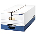 Bankers Box® Liberty® FastFold® Heavy-Duty Storage Boxes With Locking Lift-Off Lids And Built-In Handles, Legal Size, 24" x 15" x 10", 60% Recycled, White/Blue, Case Of 4