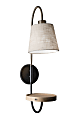 Adesso® Jeffrey Wall Lamp, 7"W, Off-White Shade/Black And Brass Base