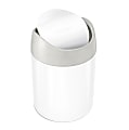 simplehuman Mini Round Steel Trash Can, 7-3/8"H x 5"W x 5"D, 1.6 Qt, White
