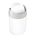 simplehuman Mini Round Steel Trash Can, 7-3/8"H x 5"W x 5"D, 1.6 Qt, White 1 thumbnail image