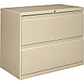 HON® 800 36"W Lateral 2-Drawer File Cabinet With Lock, Metal, Putty
