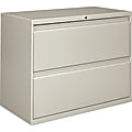 HON® 800 36"W x 19-1/4"D Lateral 2-Drawer File Cabinet With Lock, Light Gray