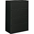 HON® 800 36"W x 19-1/4"D Lateral 4-Drawer File Cabinet With Lock, Black