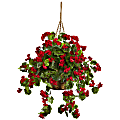 Nearly Natural Geranium 28”H Artificial Indoor/Outdoor UV Resistant Plant With Hanging Basket, 28”H x 28”W x 28”D, Red