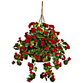 Nearly Natural Geranium 28”H Artificial Indoor/Outdoor UV Resistant Plant With Hanging Basket, 28”H x 28”W x 28”D, Red 1 thumbnail image