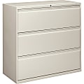 HON® 800 42"W Lateral 3-Drawer File Cabinet With Lock, Metal, Light Gray