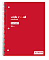 Just Basics® Spiral Notebook, 8" x 10-1/2", Wide Ruled, 70 Sheets, Red