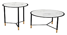 Zuo Modern Davis Tempered Glass And Steel Round Coffee Table Set, 21-15/16”H x 31-1/2”W x 31-1/2”D, White/Black