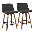LumiSource Toriano Counter Stools, Walnut/Charcoal/Black, Set Of 2 Stools 1 thumbnail image