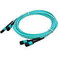 AddOn 2-Pack of 20m MPO (Female) to MPO (Female) 12-strand Aqua OM4 Straight Fiber OFNR (Riser-Rated) Patch Cable - 100% compatible and guaranteed to work in OM4 and OM3 applications