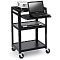 Bretford Adjustable Projector Cart With Notebook Shelf, 3-Outlets, 20' Cord, Black