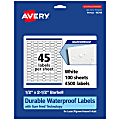 Avery® Waterproof Permanent Labels With Sure Feed®, 94749-WMF100, Barbell, 1/2" x 2-1/2", White, Pack Of 4,500