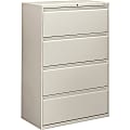 HON® 800 36"W x 19-1/4"D Lateral 4-Drawer File Cabinet With Lock, Light Gray