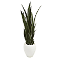 Nearly Natural 51"H Sansevieria Artificial Plant With Planter, 51"H x 12"W x 12"D, White/Green