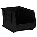 Partners Brand Plastic Stack & Hang Bin Boxes, Medium Size, 10 3/4" x 8 1/4" x 7", Black, Pack Of 6