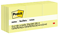 Post-it Notes, 1 3/8 in x 1 7/8 in, 12 Pads, 100 Sheets/Pad, Clean Removal, Canary Yellow