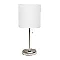 Creekwood Home Oslo USB Port Metal Table Lamp, 19-1/2"H, White Shade/Brushed Steel Base