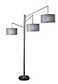 Adesso® Wellington 3-Arm Arc Lamp, 91"H, Charcoal Gray Shade/Brushed Steel Base