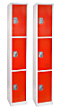 Alpine Large 3-Tier Steel Lockers, 72”H x 12”W x 12”D, Red, Pack Of 2 Lockers