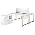 Bush Business Furniture 400 Series 2-Person Workstation With Table Desks And Storage, 60"W x 30"D, White, Standard Delivery