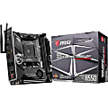 MSI MPG B550I GAMING EDGE WIFI Desktop Motherboard - AMD B550 Chipset - Socket AM4 - Mini ITX - 64 GB DDR4 SDRAM Maximum RAM - DIMM, UDIMM - 2 x Memory Slots - IEEE 802.11 a/b/g/n/ac/ax - HDMI - 4 x SATA Interfaces 1 thumbnail image