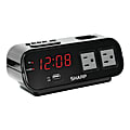 Sharp Digital Alarm Clock With USB Port And Outlets, 2 15/16"H x 7 1/2"W x 3"D, Black 1 thumbnail image