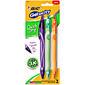 BIC® Gel-ocity Quick-Dry Retractable Gel Pens, Medium Point, 0.7 mm, Purple/Green/Orange Barrels, Purple/Green/Orange Fashion Inks, Pack Of 3