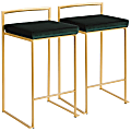 LumiSource Fuji Stacker Counter Stools, Green Seat/Gold Frame, Set Of 2 Stools