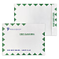 Custom 1-Color, Zip Stick® DuPont™ Tyvek® White Mailing Envelopes With Green First Class Border, 9" x 12", Open End, Box of 500