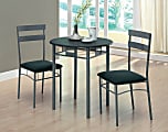 Monarch Specialties 30" Round Table With 2 Horizontal-Slat Bistro Chairs, Black/Charcoal Gray