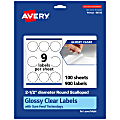 Avery® Glossy Permanent Labels With Sure Feed®, 94516-CGF100, Round Scalloped, 2-1/2" Diameter, Clear, Pack Of 900