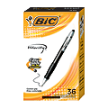 BIC Velocity Retractable Ballpoint Pens, Medium Point, 1.0 mm, Black Barrels, Black Ink, Pack Of 36