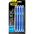 BIC Glide Bold Retractable Ballpoint Pens, Bold Point, 1.6 mm, Translucent Barrel, Blue Ink, Pack Of 4 Pens