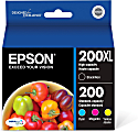Epson® 200XL, 200 DuraBrite® Ultra High-Yield Black And Cyan, Magenta, Yellow Ink Cartridges, Pack Of 4, T200XL-BCS