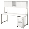 Bush Business Furniture 400 Series Table Desk With Hutch And 3 Drawer Mobile File Cabinet, 72"W x 30"D, White, Premium Installation