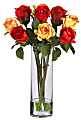 Nearly Natural 16" Silk Roses With Vase, Red/Yellow