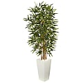 Nearly Natural 5-1/2'H Bamboo Artificial Tree With Tower Planter, 66"H x 28"W x 28"D, White/Green