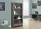 Monarch Specialties 72"H 3-Shelf Bookcase With Drawer, Dark Taupe
