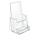Azar Displays Plastic Trifold Brochure Holders With Business Card Pocket, 7 1/4"H x 4"W x 3 3/4"D, Clear, Pack Of 10